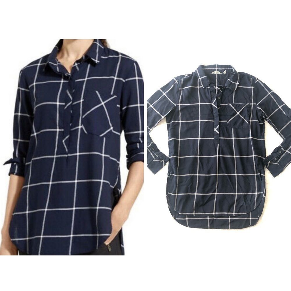 Athleta Navy Windowpane Plaid Tunic Top